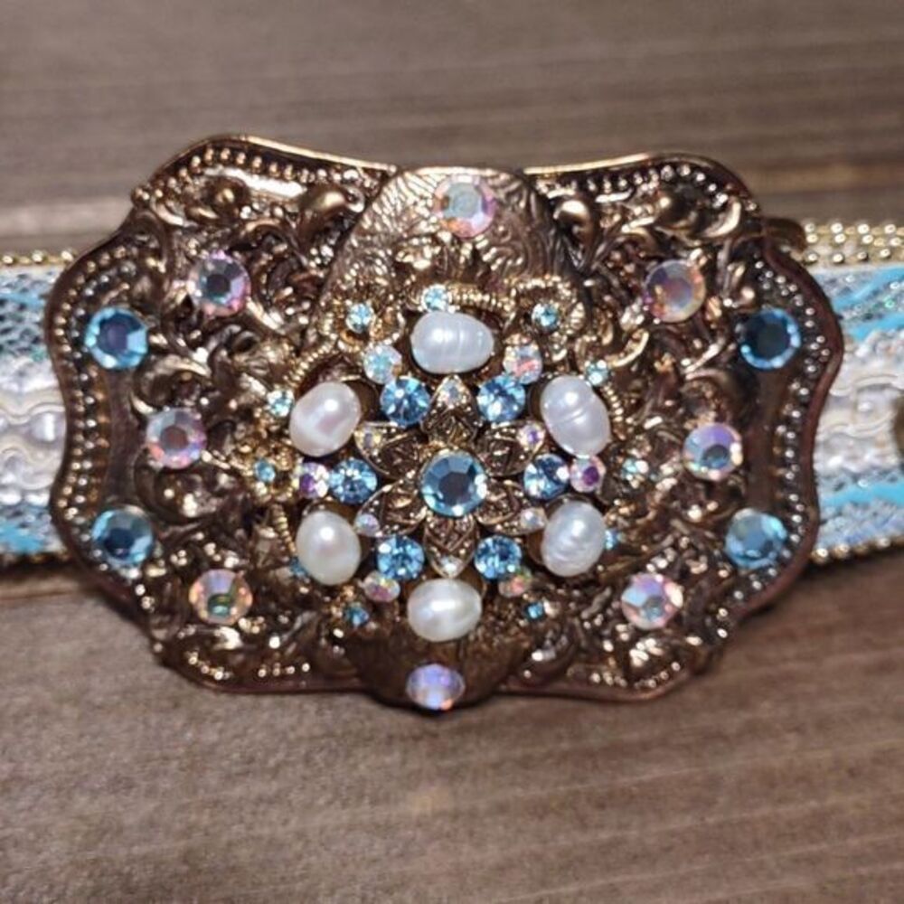 Blue Pearl Sparkle Statement Belt Unmarked - Picture 4 of 16